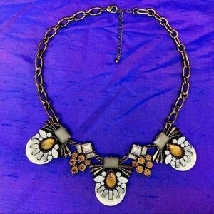 Stunning Bronze Gold Tone Statement Necklace With crystals and cabochons